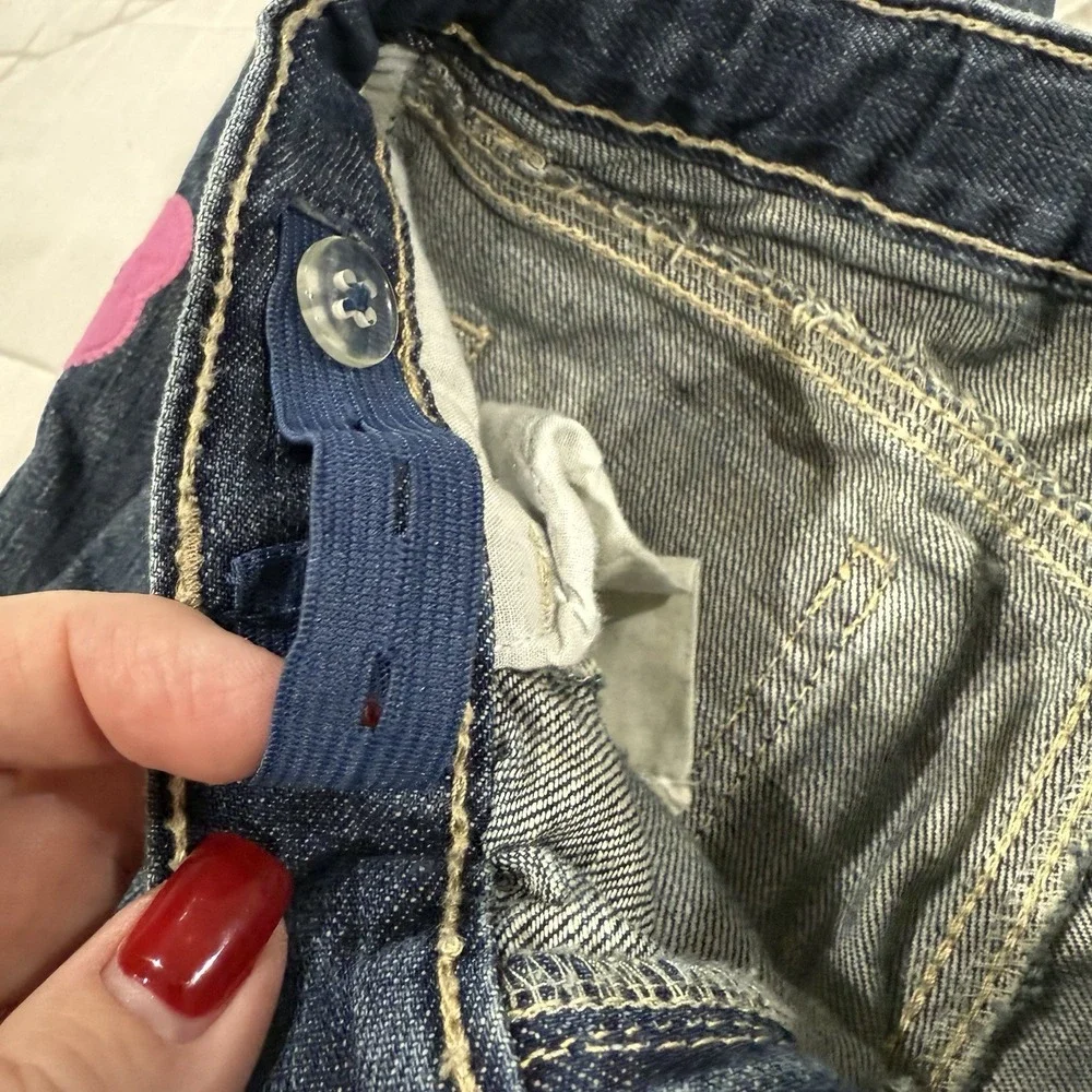 Gymboree Girls Floral Flare Stone Washed Boot Cut Jeans Size 5 Flowers Buttons